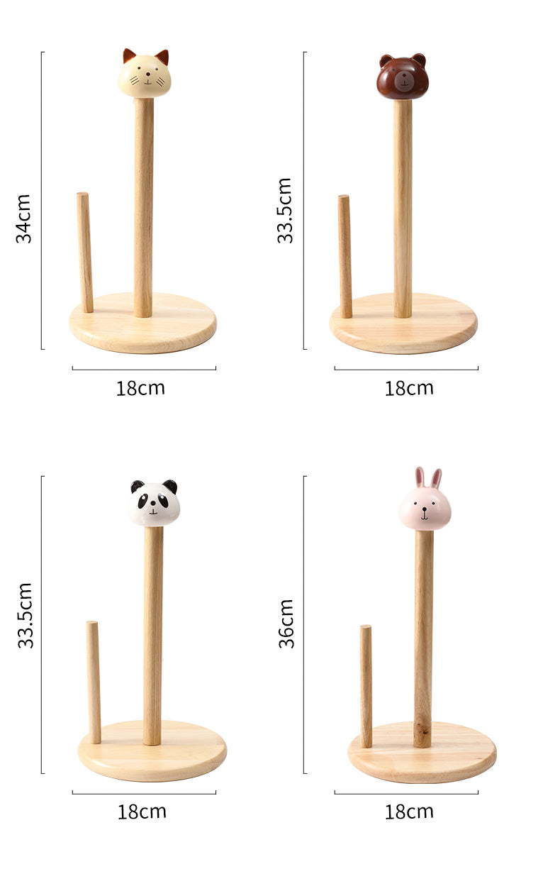 Set of four wooden stand with animal tops, each with dimensions displayed.