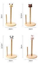 Set of four wooden stand with animal tops, each with dimensions displayed.