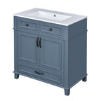 30'' Bathroom Vanity With Ceramic Sink,Solid Wood Frame Bathroom Storage Cabinet With Soft Closing Doors,Retro Style, Blue