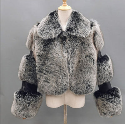 Women's Fur Stitching Lapel Artificial Fur Coat