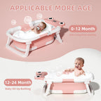 Baby Bathtub , Foldable Baby Bath Tub With Soft Floating Cushion & Thermometer , Collapsible Portable Travel Baby Bath Tub