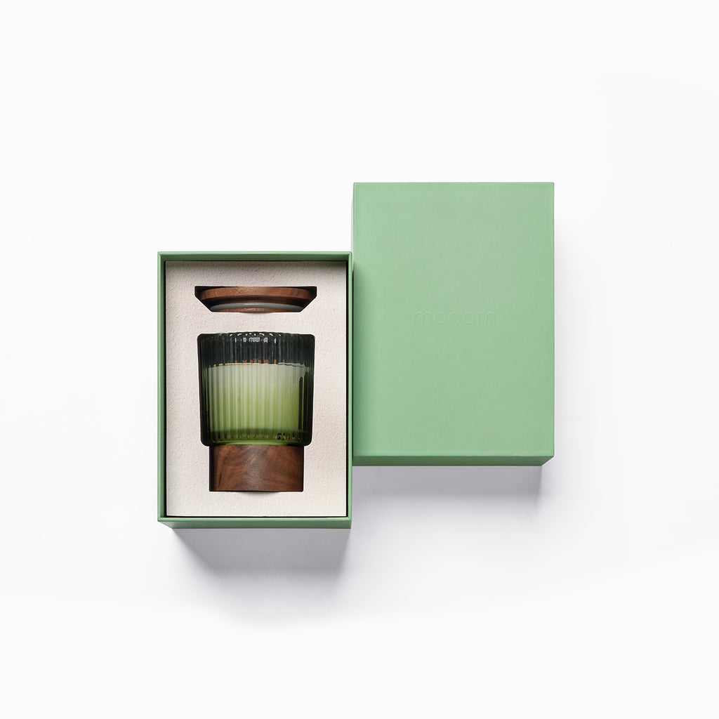 Ridged Glass Candle with a Wooden Lid