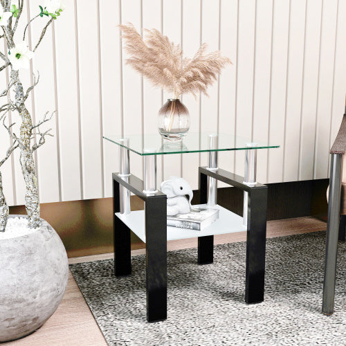 2-Tier Tempered Glass Tea Table with Storage Shelf