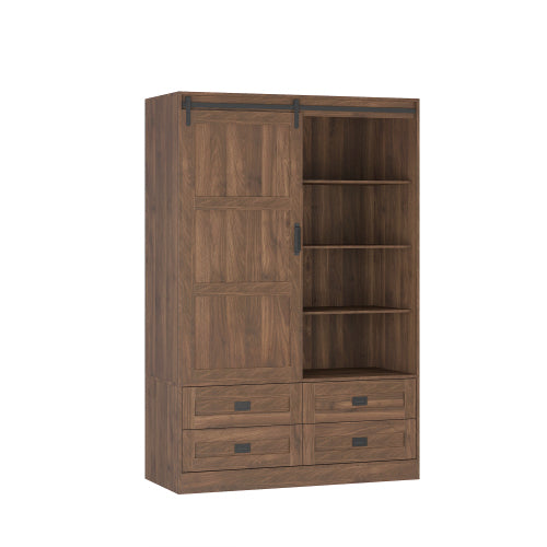 Wood Color Tall Bedroom Armoire Wardrobe Closet Clothing Storage Cabinet