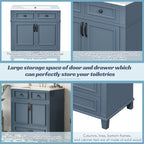 30'' Bathroom Vanity With Ceramic Sink,Solid Wood Frame Bathroom Storage Cabinet With Soft Closing Doors,Retro Style, Blue