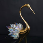 Gold Crane Bird Statues with Crystal Tail