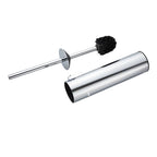 Chrome-plated metal cleaning brush with black bristle head on a white background